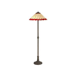 Adolfo 2 Light Leaf Design Floor Lamp E27 With 40cm Tiffany Shade, Red/Cream/Crystal/Aged Antique Brass