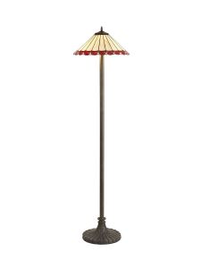 Adolfo 2 Light Stepped Design Floor Lamp E27 With 40cm Tiffany Shade, Red/Cmozarella/Crystal/Aged Antique Brass