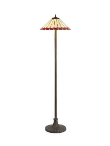 Adolfo 2 Light Stepped Design Floor Lamp E27 With 40cm Tiffany Shade, Red/Cream/Crystal/Aged Antique Brass