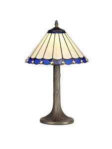 Adolfo 1 Light Tree Like Table Lamp E27 With 30cm Tiffany Shade, Blue/Cream/Crystal/Aged Antique Brass