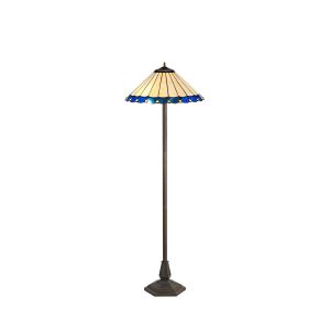 Adolfo 2 Light Octagonal Floor Lamp E27 With 40cm Tiffany Shade, Blue/Cmozarella/Crystal/Aged Antique Brass