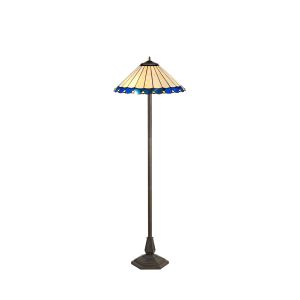 Adolfo 2 Light Octagonal Floor Lamp E27 With 40cm Tiffany Shade, Blue/Cream/Crystal/Aged Antique Brass