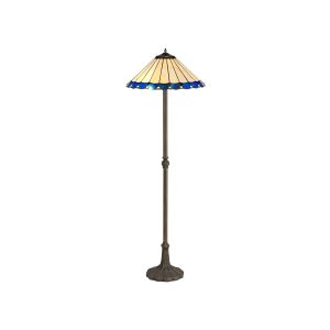 Adolfo 2 Light Leaf Design Floor Lamp E27 With 40cm Tiffany Shade, Blue/Cmozarella/Crystal/Aged Antique Brass