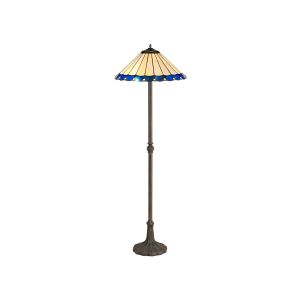 Adolfo 2 Light Leaf Design Floor Lamp E27 With 40cm Tiffany Shade, Blue/Cream/Crystal/Aged Antique Brass
