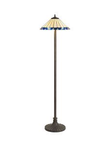 Adolfo 2 Light Stepped Design Floor Lamp E27 With 40cm Tiffany Shade, Blue/Cmozarella/Crystal/Aged Antique Brass