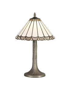 Adolfo 1 Light Tree Like Table Lamp E27 With 30cm Tiffany Shade, Grey/Cmozarella/Crystal/Aged Antique Brass