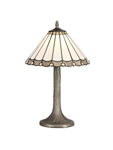 Adolfo 1 Light Tree Like Table Lamp E27 With 30cm Tiffany Shade, Grey/Cream/Crystal/Aged Antique Brass