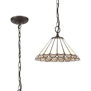 Adolfo 1 Light Downlighter Pendant E27 With 30cm Tiffany Shade, Grey/Cream/Crystal/Aged Antique Brass