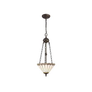 Adolfo 2 Light Uplighter Pendant E27 With 30cm Tiffany Shade, Grey/Cream/Crystal/Aged Antique Brass