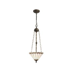 Adolfo 3 Light Uplighter Pendant E27 With 30cm Tiffany Shade, Grey/Cream/Crystal/Aged Antique Brass