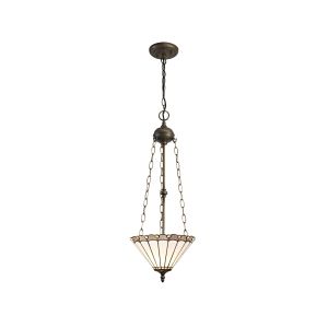 Adolfo 3 Light Uplighter Pendant E27 With 30cm Tiffany Shade, Grey/Cmozarella/Crystal/Aged Antique Brass