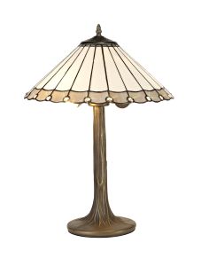 Adolfo 2 Light Tree Like Table Lamp E27 With 40cm Tiffany Shade, Grey/Cmozarella/Crystal/Aged Antique Brass