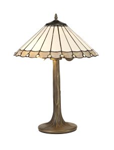 Adolfo 2 Light Tree Like Table Lamp E27 With 40cm Tiffany Shade, Grey/Cream/Crystal/Aged Antique Brass