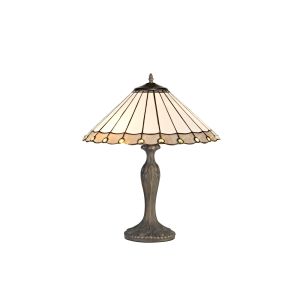 Adolfo 2 Light Curved Table Lamp E27 With 40cm Tiffany Shade, Grey/Cream/Crystal/Aged Antique Brass
