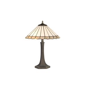 Adolfo 2 Light Octagonal Table Lamp E27 With 40cm Tiffany Shade, Grey/Cmozarella/Crystal/Aged Antique Brass