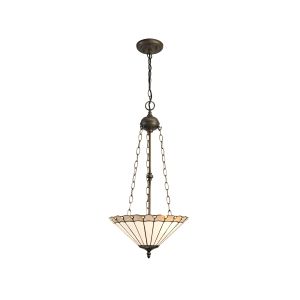Adolfo 40.5cm 3 Light Uplighter Pendant E27 With 40cm Tiffany Shade, Grey/Cream/Crystal/Aged Antique Brass