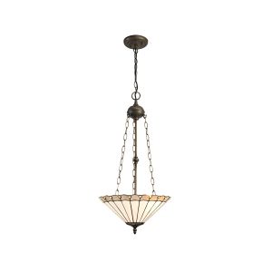 Adolfo 3 Light Uplighter Pendant E27 With 40cm Tiffany Shade, Grey/Cmozarella/Crystal/Aged Antique Brass