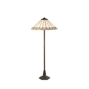 Adolfo 2 Light Octagonal Floor Lamp E27 With 40cm Tiffany Shade, Grey/Cmozarella/Crystal/Aged Antique Brass