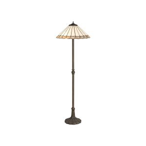Adolfo 2 Light Leaf Design Floor Lamp E27 With 40cm Tiffany Shade, Grey/Cmozarella/Crystal/Aged Antique Brass