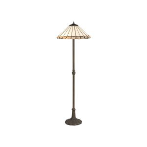 Adolfo 2 Light Leaf Design Floor Lamp E27 With 40cm Tiffany Shade, Grey/Cream/Crystal/Aged Antique Brass