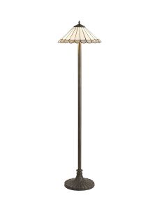 Adolfo 2 Light Stepped Design Floor Lamp E27 With 40cm Tiffany Shade, Grey/Cmozarella/Crystal/Aged Antique Brass