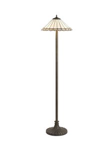 Adolfo 2 Light Stepped Design Floor Lamp E27 With 40cm Tiffany Shade, Grey/Cream/Crystal/Aged Antique Brass