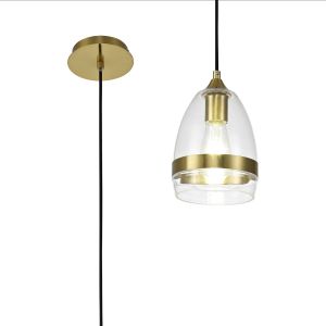 Alba Pendant 15cm Cone, 1 x E27 (Max 20W), Aged Brass & Clear