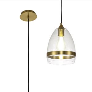 Alba Pendant 20cm Cone, 1 x E27 (Max 20W), Aged Brass & Clear