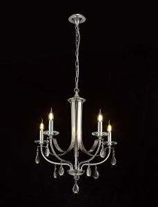 Alea Pendant 5 Light E14, Polished Chrome & Satin Nickel/Clear Crystal