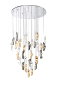 Alfonso Pendant 6m, 32 x G9, Polished Chrome / Clear & Amber & Smoked Glass Item Weight: 64kg