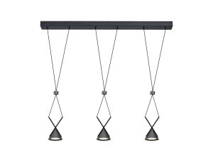 Ambra Bar Linear Pendant 3 Light, 3 x 3W LED, 3000K, 350lm, Sand Black/Grey, 3yrs Warranty