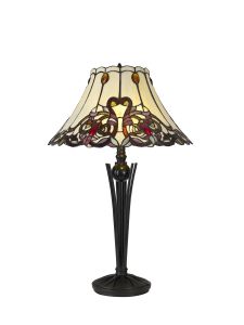 Arearosa Tiffany Table Lamp, 2 x E27, Red / Orange / Crystal / Black
