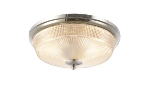 Moca 34cm 2 Light E27 Flush Ceiling Light, IP44, Polished Nickel/Prismatic Glass