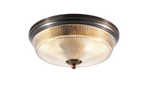 Moca 34cm 2 Light E27 Flush Ceiling Light, IP44, Bronze/Prismatic Glass