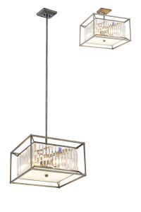 Doro Fixed Pendant / Semi Ceiling, 4 x E14, Pewter / Clear / Grain Glass