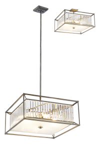 Doro Fixed Pendant / Semi Ceiling, 6 x E14, Pewter / Clear / Grain Glass