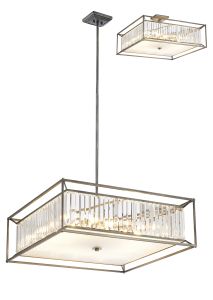 Doro Fixed Pendant / Semi Ceiling, 12 x E14, Pewter / Clear / Grain Glass