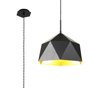 Aurora 38cm Single Pendant, 1 Light Adjustable E27, Matt Black/Gold Inner