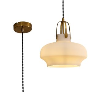 Rosson 23cm Single Pendant 1 Light E27, Aged Brass/Opal Glass