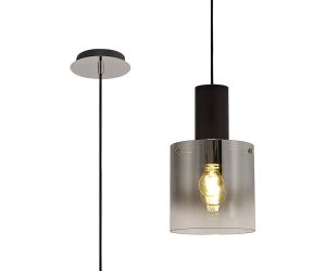 Brandroot Single Pendant, 1 Light Adjustable E27, Black/Smoke Fade Glass