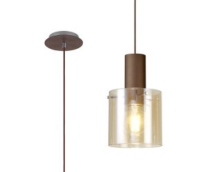 Nu Blok Single Pendant, 1 Light Adjustable E27, Mocha/Amber Fade Glass