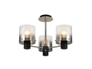 Nu Blok Semi Flush Flush, 3 Light Semi Flush Fitting, Black/Smoke Fade Glass