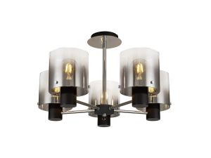 Nu Blok Semi Flush Flush, 5 Light Semi Flush Fitting, Black/Smoke Fade Glass