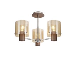 Nu Blok Semi Flush Flush, 3 Light Semi Flush Fitting, Mocha/Amber Fade Glass