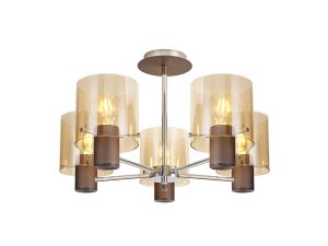 Nu Blok Semi Flush Flush, 5 Light Semi Flush Fitting, Mocha/Amber Fade Glass