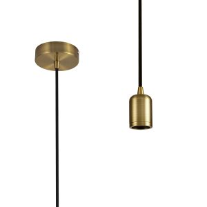 Briciole 10cm 1m 1 Light Pendant Gilt Bronze/Black Braided Cable, E27 Max 60W, c/w Ceiling Bracket