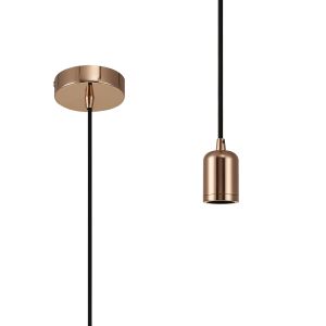 Briciole 10cm 1m 1 Light Pendant Rose Gold/Black Braided Cable, E27 Max 60W, c/w Ceiling Bracket