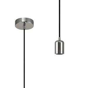 Briciole 10cm 1m 1 Light Pendant Chrome/Black Braided Cable, E27 Max 60W, c/w Ceiling Bracket & Deeper Shade Ring