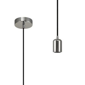 Briciole 10cm 1m 1 Light Pendant Chrome/Black Braided Cable, E27 Max 60W, c/w Ceiling Bracket