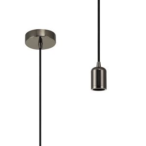 Briciole 1m Suspension Kit 1 Light Black Chrome/Black Braided Cable, E27 Max 60W, c/w Ceiling Bracket & Deeper Shade Ring